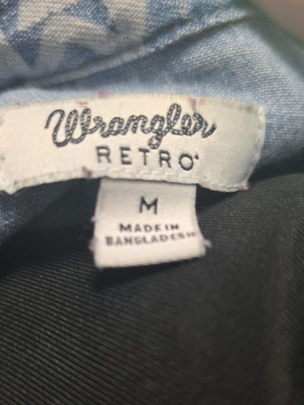 Wrangler Retro Light Blue and Cream Aztec Denim Western Shirt - Size M - Picture 3 of 5